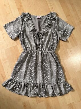 Buddy Love Elastic Waist Grey Deer Animal Print Mini Dress - Small